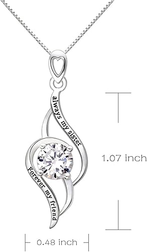 Miniatura 3 de ALOV Jewelry collar de plata con dije romántico de zirconia cúbica con frase "Always my sister, forever my friend"