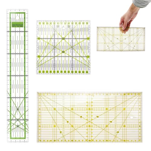 3 Stück Patchwork Lineal Quilten Lineal Universal Lineal Nähen Set 15x15cm/15x30cm/5x30cm Transparentes Quiltlineal Nähen mit Winkelanzeigen zum Quilten, Nähen und Patchworken