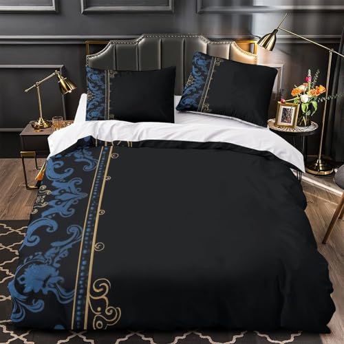 Housse de couette damas noir et blanc parure de lit microfibre 260x220cm imprimé 3D - 2