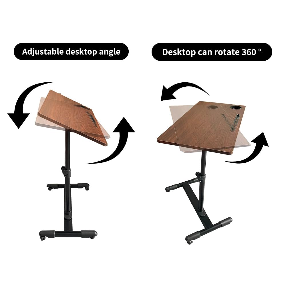 Eosprim Mesita de Noche Médica de Altura Ajustable, Mesa Auxiliar Escritorio con Ruedas Regulable, Mesa Cama para Ordenador Portatil Oculto, Mesita Auxiliares Comer Madera Plegable Sofa