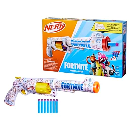 Nerf Fortnite Frenz 4 Ever Dart-Blaster mit Beste-Freunde-Lackierung, mit 6 Schaumstoff-Darts und Abschussvorrichtung und Spannhebel, Outdoorspielzeug und Weihnachtsspielzeug für Kinder