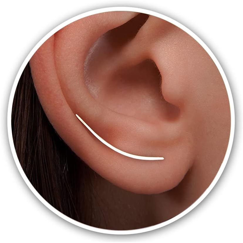 Earrings 925 Sterling Silver Ear Climbers Long Curved Bar Studs - Ear Crawlers - Ears Jackets - Elegant Pair of Hypoallergenic Clip On Earrings For Women