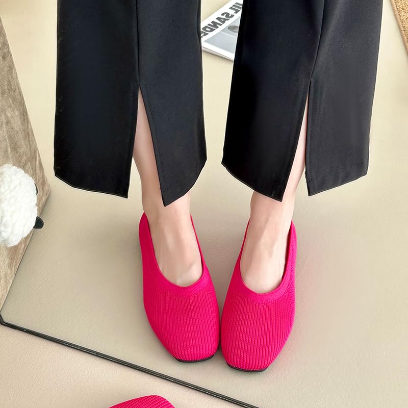 Image of RVROVIC Women's Knit Square Toe Ballet Flats, Slip‑On Casual Flat Shoes