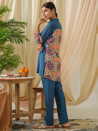 Image of Women's Printed Silk Blend Co-Ord Set Long Sleeves Shirt and Trouser Set for Women | Ethnic Co-Ord Set (RWDROUT1026)