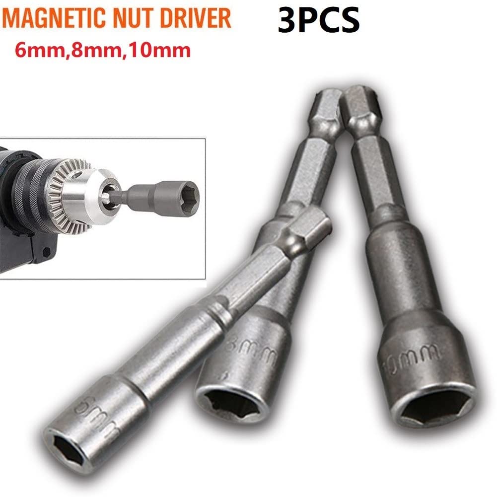Lot de 3 tournevis écrous magnétiques 6/8/10 mm Tournevis prise Bit Hex Shank Driver Adapter Outil à main