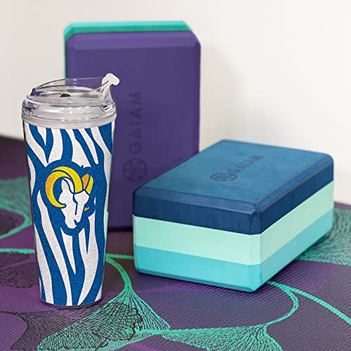 Image of Rico Industries NFL Football Glitter 24oz Acrylic Glitter Tumbler with Hinged Lid, Officially Licensed Double Wall Tumbler with Straw