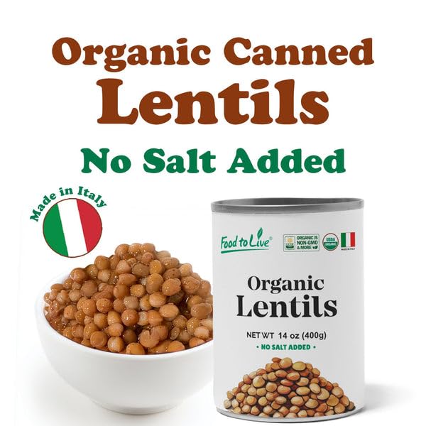 Food to Live Organic Canned Lentils, 14 oz (Pack of 8) – Unsalted, Non-GMO, Vegan. Ready to Eat. Perfect for Salads, Soups and Quick Meals. Wholesale