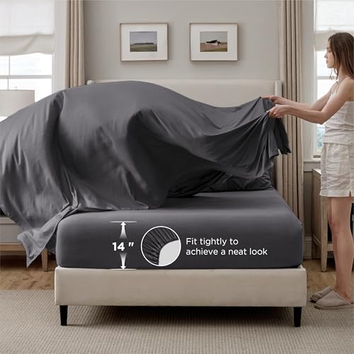 Image of Bedsure King Size Comforter Set Dark Grey - Bed in a Bag Bedding Set 7 Pieces, GentleSoft Pintuck Bed Set Gift for Family, All Season Down Alternative Comforter with Sheets, Pillowcases & Shams