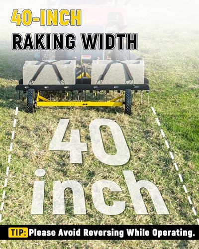 BlumeTrec 40 Inch Tow Behind Dethatcher, Pull Behind Lawn Dethatcher with 20 Spring Steel Tines, Grass Dethatcher, Removes Thatch, Riding Lawn Tractor for Large Lawns, Yard and Garden Care