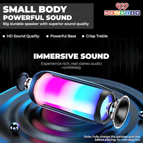 Image of Wembley Bluetooth Speakers Wireless | Rechargeable Karaoke Mic with Speaker | Portable Karaoke System for Home | Mic for Kids for Singing | Mike for Kids with Speaker | RGB Lights | 5 Voice Effects