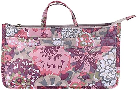 BTSKY Printing Handbag Organizers Inside Purse Insert - High Capacity 13 Pockets Bag Tote Organizer with Handle (Peony)
