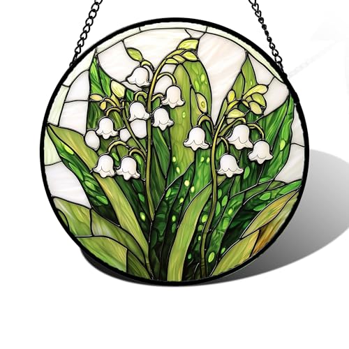 Acchiappasole vetro colorato acrilico doppia faccia con mughetto decorativo decorazione luminosa da appendere per finestra balcone terrazza giardino casa ufficio e decorazione interni esterni20X20CM