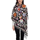 sptvan Boho Tassel Scarf Wrap and Shawl Black Flower Pashmina Scarf for Women Ladies Long Printed Re