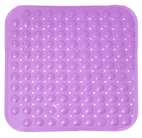 Duschmatte,48 x 48cmDuschmatte rutschfest Quadratisch, Badewannenmatte rutschfest, Aufhängern und Ablauflöchern,Lila