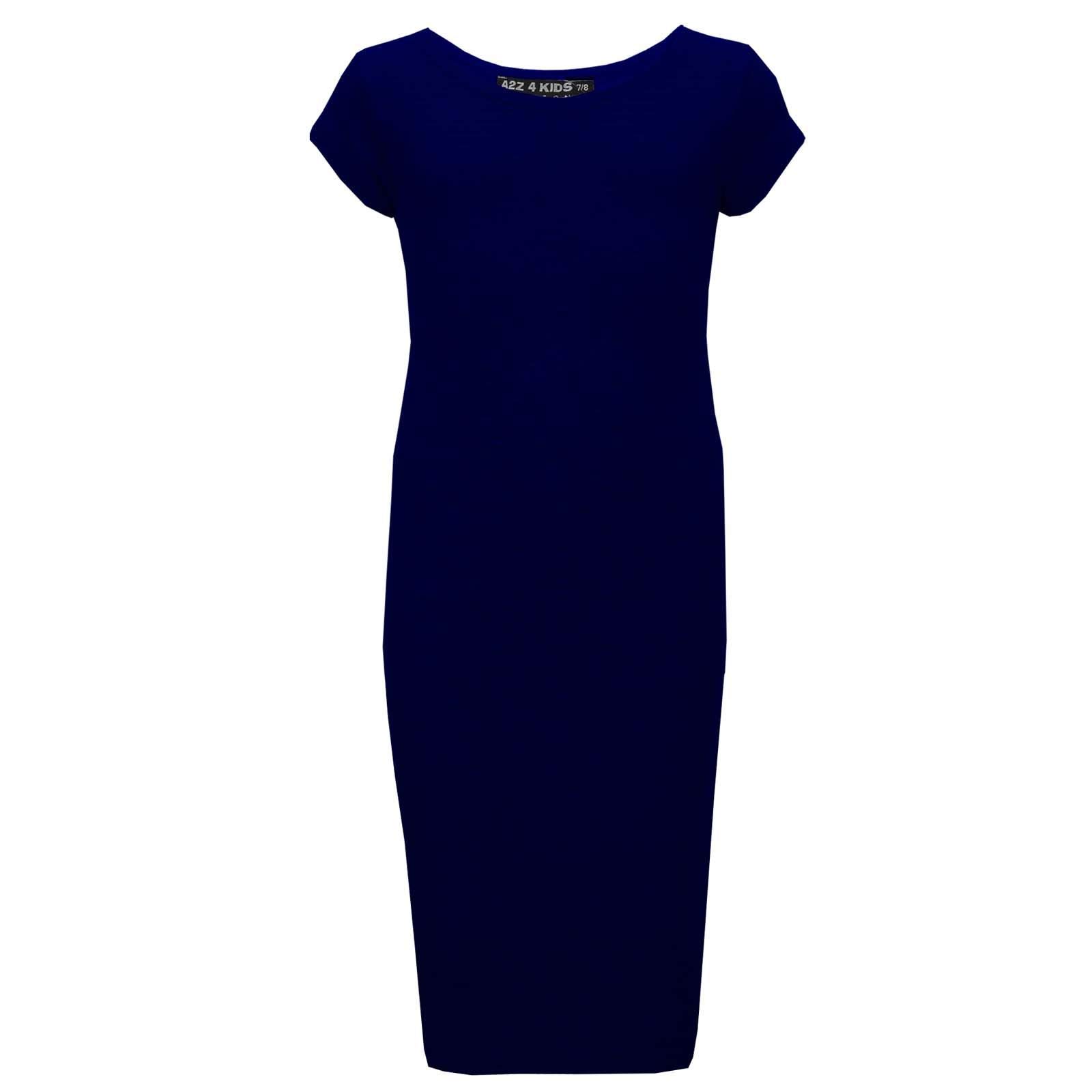 A2Z 4 Kids Girls Dresses Plain Short Sleeves Cap Slim Fit Stretch Bodycon Midi Maxi Comfortable Summer Party Fashion Dress Top Age 5-13 Years Navy