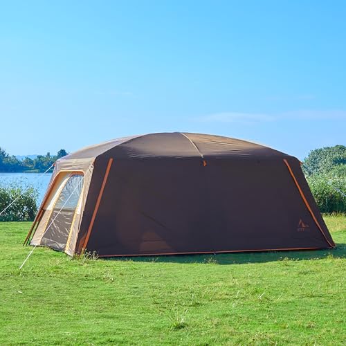 KTT Extra Large Tent 12-14 Person,Family Cabin Tents,2 Rooms,Straight Wall,2 Doors 4 Windows with Mesh,Waterproof,Straight Wall,Big Tent for Outdoor,Picnic,Camping,Gathering(Brown) - Image 7