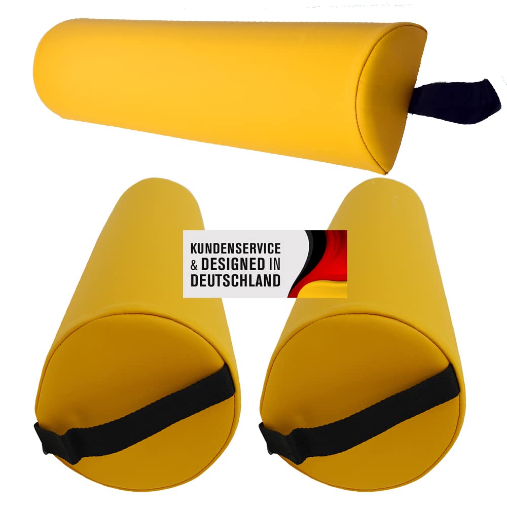 Massagezubehör Set 2 bestehend aus 2x Vollrolle Knierolle mit Griff 1x Lagerungsrolle Halbrolle für die Massageliege in vielen Farben und wasserabweisend (Gelb)