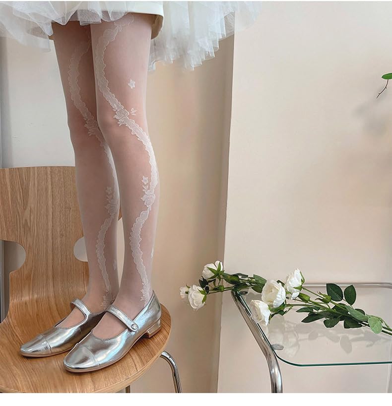 Image of Benefeet Sox Womens Sheer Tights Girls Floral Patterned Sheer Nylon Pantyhose Stockings Silky Party Lolita Tights Gifts