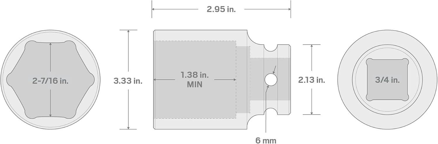 TEKTON 3/4 Inch Drive x 2-7/16 Inch Shallow 6-Point Impact Socket | SID32062