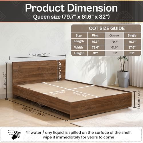 Image of ABOUT SPACE Bed - (80 x 62 inches) Queen Size Bed Without Storage | Engineered Wooden Bed Frame with Airflow & MDF Support Board for Mattress | 1-Year Warranty Cot for Bedroom - Columbia Walnut