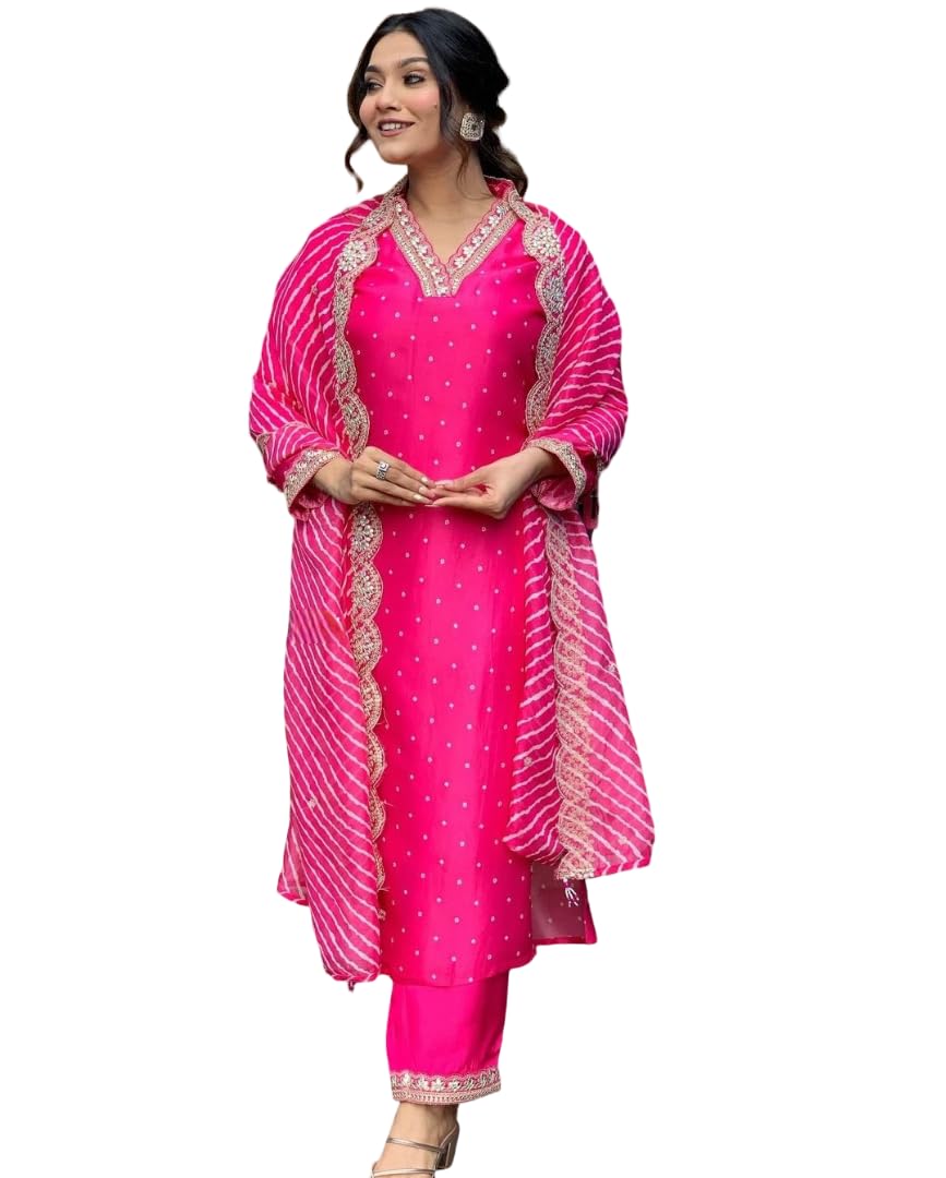 Designer Women's Embroidered Cotton Kurti Pant Set with Dupatta, Traditional Indian Ethnic Wear with Silver Embellishments-picture-37