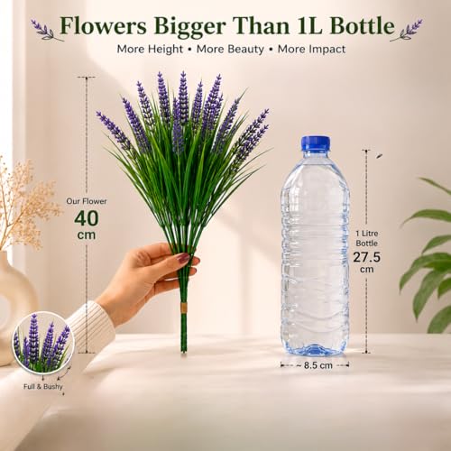 Image of SATYAM KRAFT 5 Pcs Artificial Lavender Flower Bunch | Purple Artificial Flowers for Home Decor, Office, Living Room, Bedroom, Wedding Decoration & Vase Arrangement (Pack of 5)
