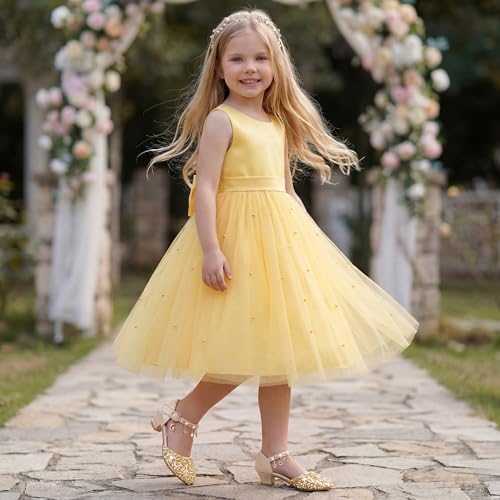 Image of Furdeour Girls Dress Shoes Princess Crystal High Heels Flower Girl Shoes
