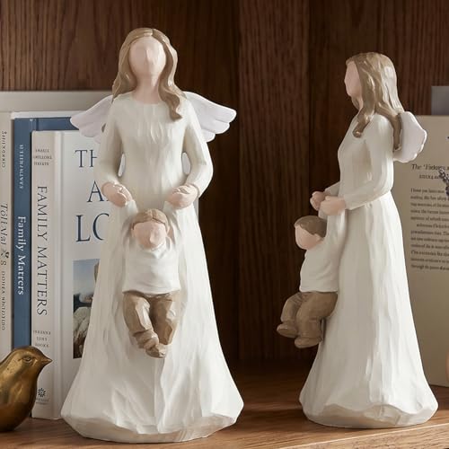 AivanOne Angel & Child Figurine - Mother Son Warm Hug Sculpture, Decorative Statue Gift for Mom, Son, Loved Ones - Ideal for Birthdays, Holidays, Home Decor