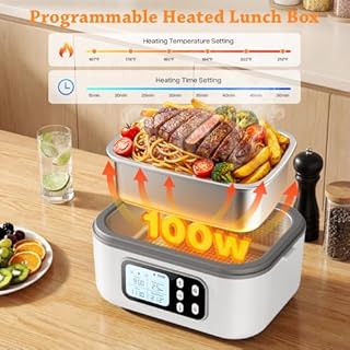 SOUOA Cordless Heated Electric Lunch Box for Adults with Automatic Heating,100W Portable Food Warmer Battery Powered for Men/Work/Car/Truck with 1.5L 304SS Container lonchera eléctrica portátil(White)