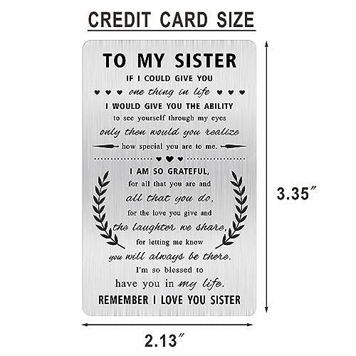 Alotozo Grateful Sister Gifts from Brother - Christmas Gift for Sister Sis - Engraved Wallet Card Inserts to My Sisters