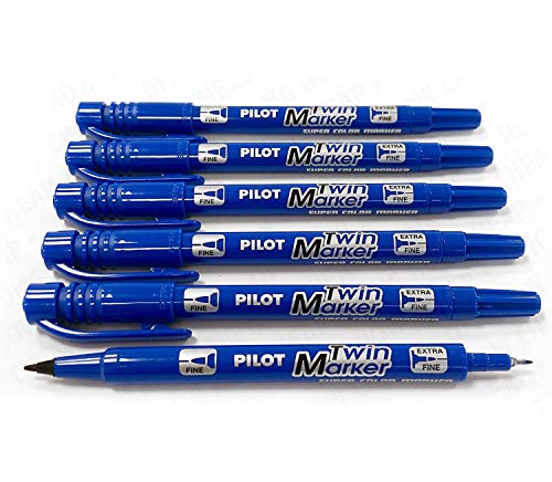Pilot Twin Marker - precyzyjnie podwójnie zakończony permanentny marker [SCA-TM-BG] - niebieski - 6-pak
