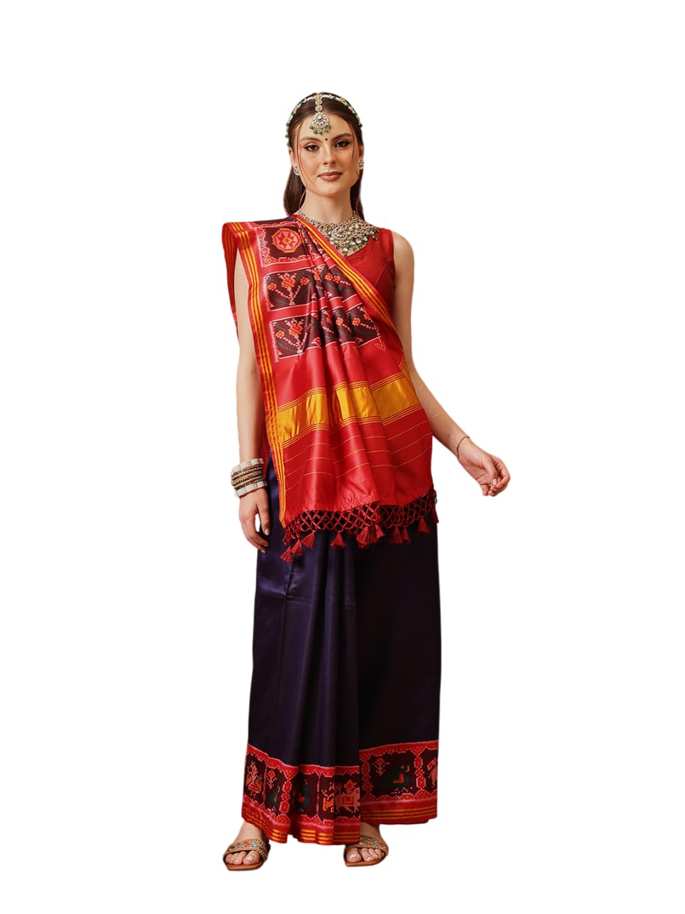 Double Ikkat Patola Printed Saree with Weaving Border & Pallu-image-18