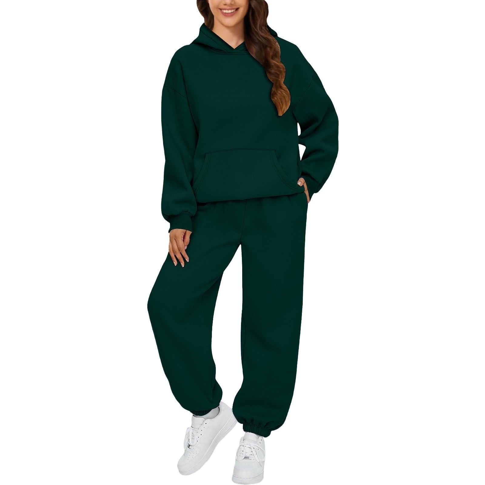 Completo da jogging da donna, morbido, a maniche lunghe, con cappuccio e pantaloni, casual, pullover top, per yoga, salotti, abbigliamento sportivo