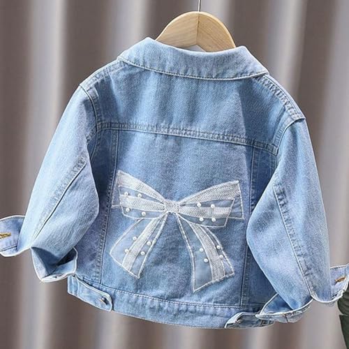 Little Girls' Basic Denim Jacket,Back to School Outfits for Kids,Bow Lace Coat Cute Long Sleeve Outwear Tops & Birthday Gifts2