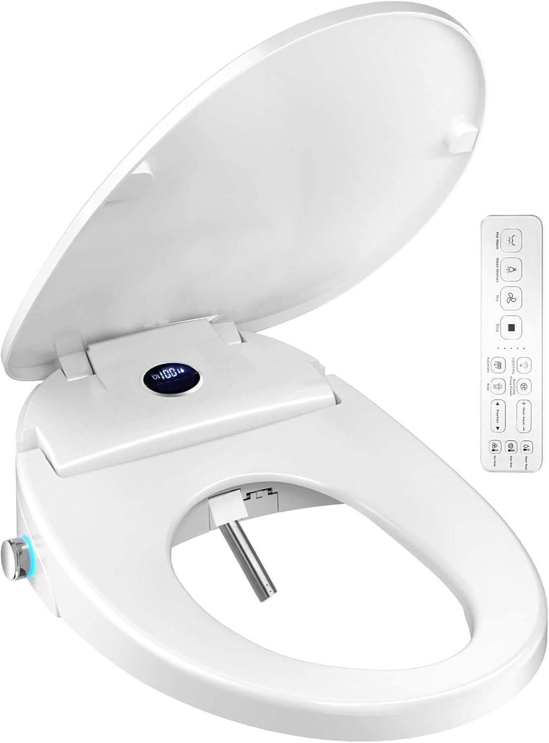 Bidet Toilet Seat, Bidet Seat with Remote Control, Warm Water Wash, Heated Seat, Air Dryer, Soft Close Lid, Night Light, Self Cleaning Nozzle, LED Display, Requires Outlet - Elongated
