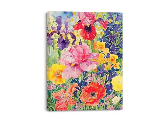 PIY PAINTING Quadro su Tela Fiori colorati, Stampe su tela, Quadri Cucina Moderni, Dipinti su tela floreale Decorazione Murale per Soggiorno Sala yoga Bagno 30x40 cm, Cornice Incorporata