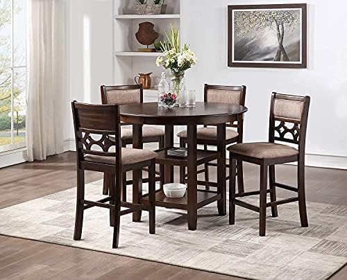 New Classic Furniture Mitchell 5-Piece Counter Set with 1 Table and 4 Chairs, Dark Cherry