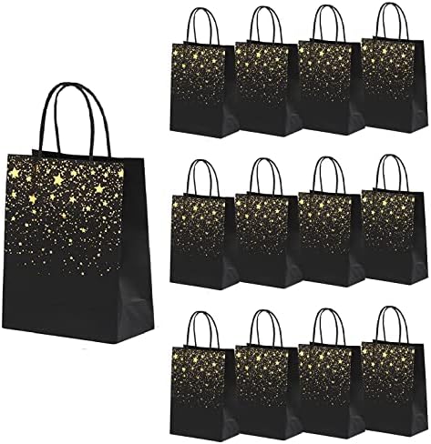 XNX 24PCS Party Favor Paper Gift Bags Kraft Paper Bags Candy Bags Party Favor Bags with Handle for Birthday, Wedding and Party Celebrations (black star)