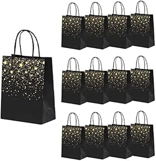 XNX 24PCS Party Favor Paper Gift Bags Kraft Paper Bags Candy Bags Party Favor Bags with Handle for Birthday, Wedding and Party Celebrations (black star)