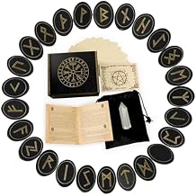 Runes, Wooden Runes Set with Guide Book, Healing Crystals, Ritual Paper, Tarot Bag, Witch Runa for Beginners, Witchcraft/Divination/Meditation/Spiritual