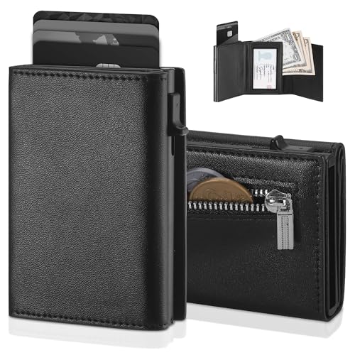 Wallet for Men, Pop Up Card Holder with RFID Blocking, Slim Minimalist Front Pocket Wallet, Credit Card Wallet, Holds 9-14 Cards, ID Window, Cash Slot, Smart