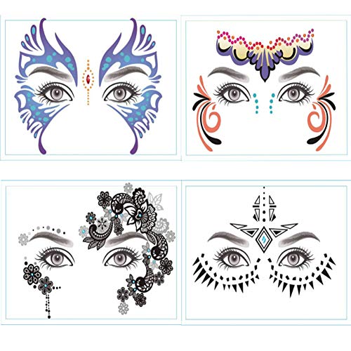 Holiday face temporary tattoos Halloween Christmas masquerade party face art decoration kids adult waterproof makeup tattoo stickers (4sheet)
