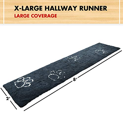 My Doggy Place - Microfiber Dog Door Mat - Dirt And Water Absorbent Mat - Washer & Dryer Safe Non-Slip Mat - Charcoal With Paw Print Hallway Runner Rug - 8 X 2 Ft #TOP1