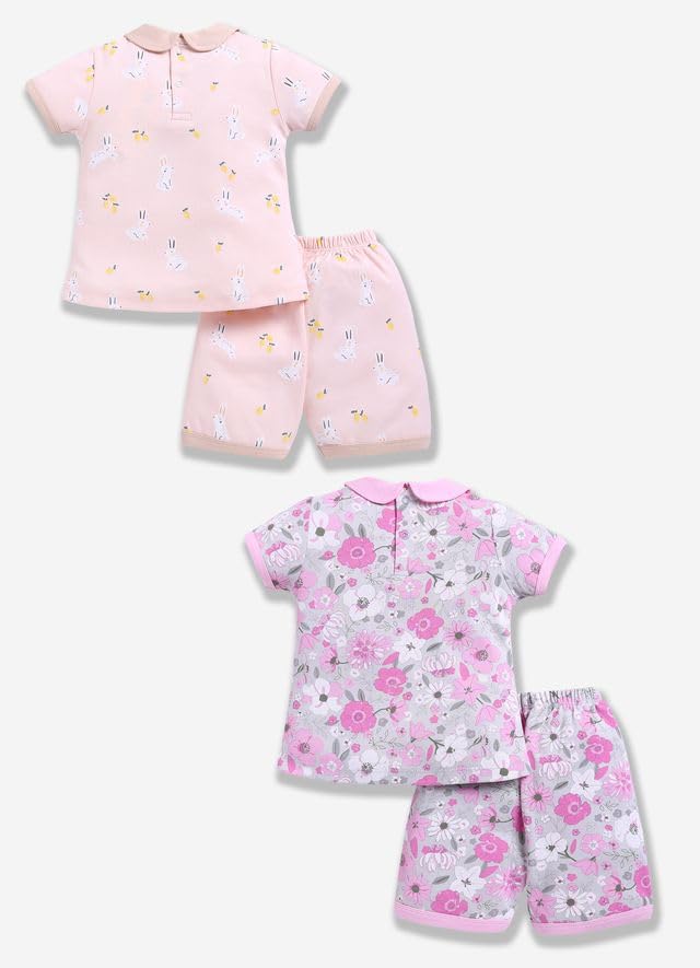 Image of BABY GO Baby Boys & Baby Girls Clothing Set | Summer Co-Ord Set for Baby | Printed 100% Cotton Half Sleeve T-Shirt & Shorts Combo | Soft Cotton Casual Wear Outfit for Infants & Toddlers Pack of 2