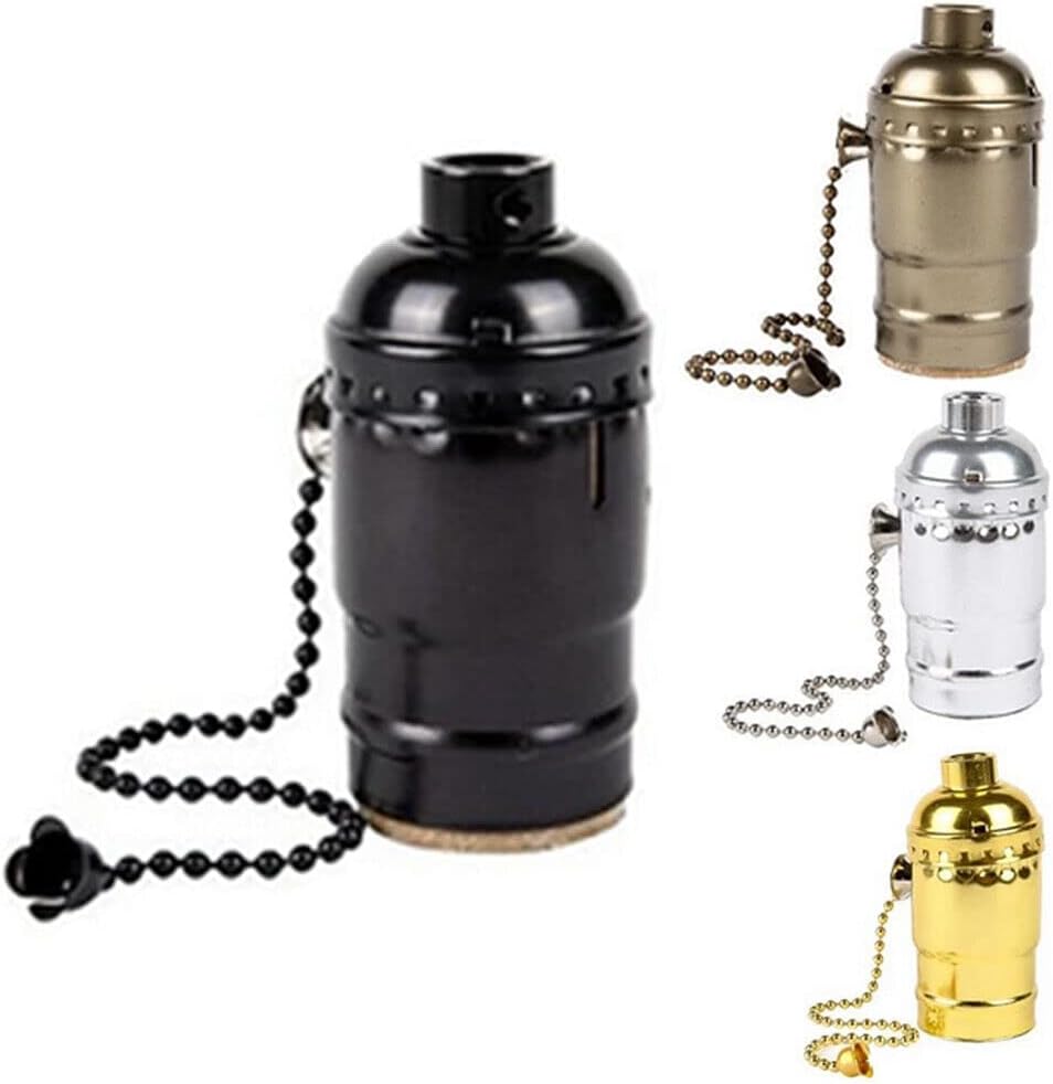 Pull Chain Light Bulb Lamp Socket Replacement Switch E26 E27 On Off (Nickel 1 Pack)