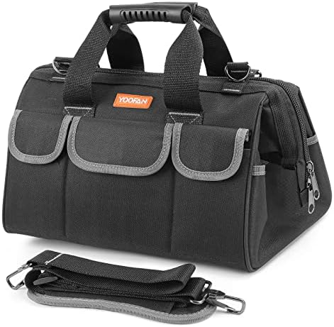 YOOFAN 14-inch Tool Bag - Heavy Duty Wide Mouth Toolbag for Men Women Construction Technician Electrician HVAC with Outside&Inside Pockets, Drill Tool Tote Bag Organizer for Tool Storage