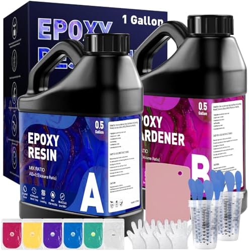 GRLELOU Epoxy Resin Kit 1 Gallon, Crystal Clear Epoxy Resin Easy Mix 1:1, Not Yellowing, Bubble Free, High Gloss, Self Leveling Coating & Casting for Jewelry Making, DIY Craft Wood Molds (0.5 gal×2)