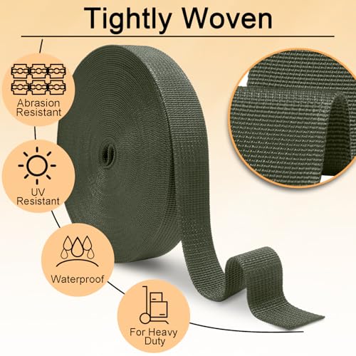 Image of CooBigo 12 Yards Webbing 1 inch & 1.5 inch & 2 inch Polypropylene Webbing Strap 1 Inch 1.5 Inch 2 Inch Wide Webbing Strapping for Bags /Lawn Chair /Pool Solar Cover DIY Crafting