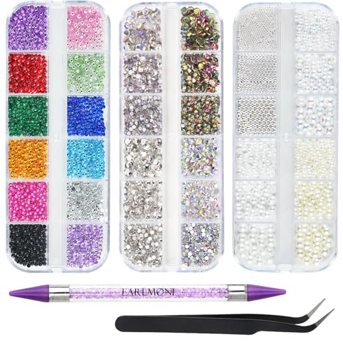 Strass Ongle Nail Art, EARLMONI 5200 Pierres Bijoux Ongles Nail Art mit Flatback Perles, Lot Strass Ongles en Cristal AB mit Perles, Rhinestone Picker Dotting...