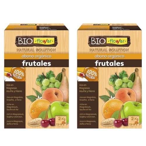 Abono arboles frutales granulado de flower de 2 kg, Ideal para Manzanos, Perales, Melocotoneros, Cerezos, Almendros, Crecimiento Equilibrado, 20.4x7.5x31cm, N/A (Paquete de 2)